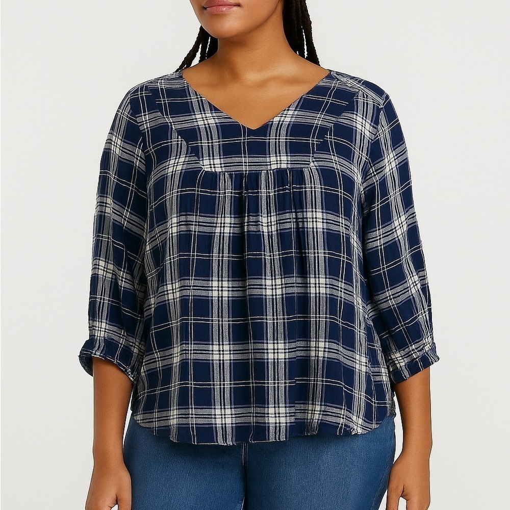 Lane Bryant Blue Plaid Long Sleeve Tunic Size 14